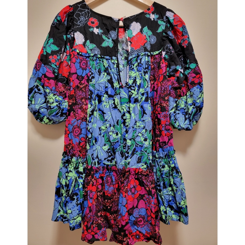 Free People × Prairie Field Mini Dress Floral Print Black Red Blue Green - Picture 5 of 7